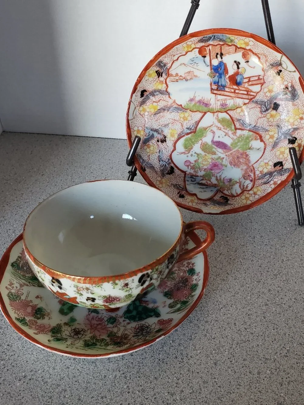 Vintage Asian Theme Cup And Saucers